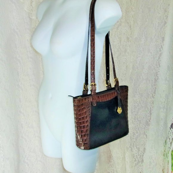 Vintage Authentic  Brahmin Quality Tuscan Leather Black and Brown Croc H… - Picture 1 of 6